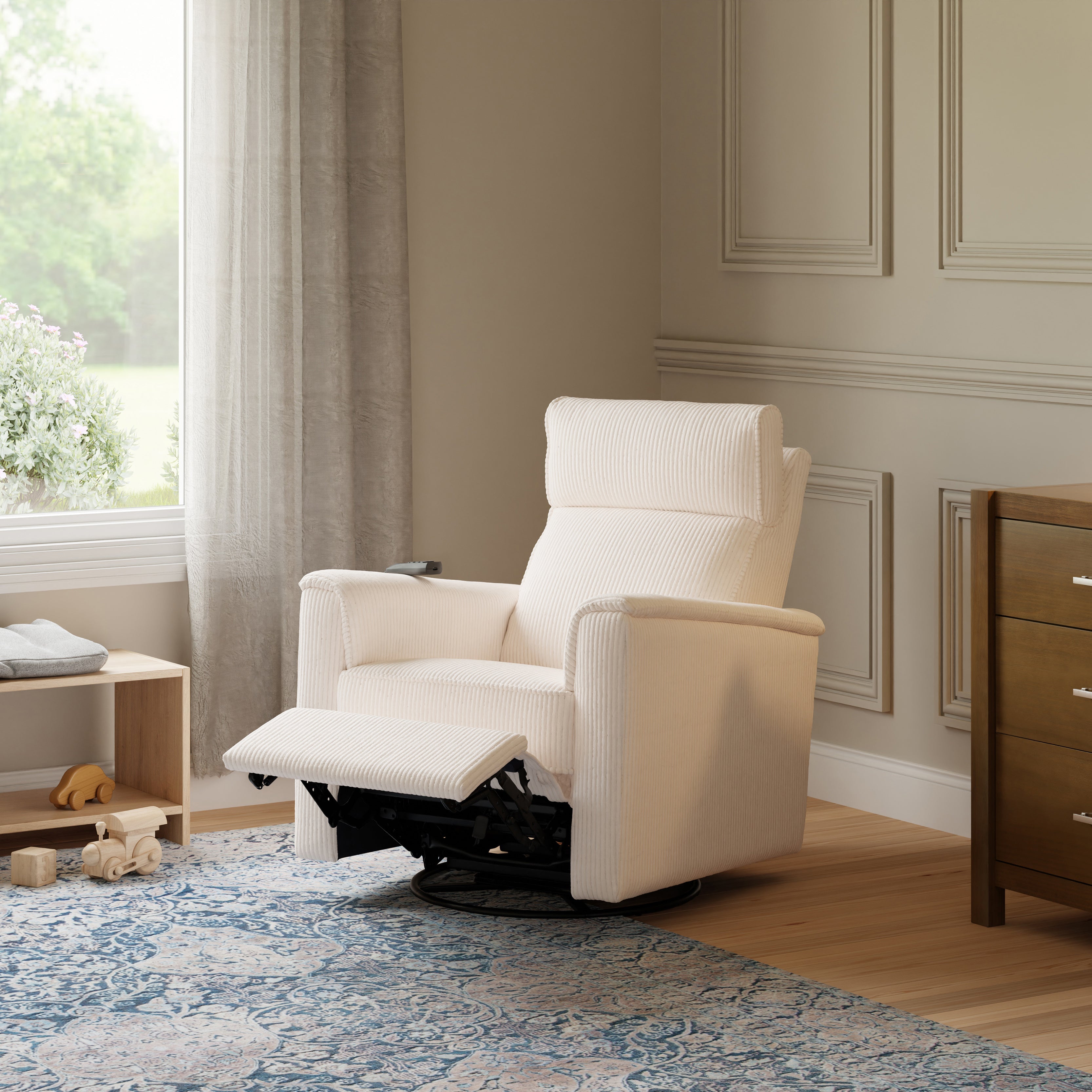 Monogram by Namesake Willa Deluxe Power Recliner and Swivel Glider with Heat + Massage | Ivory Corduroy