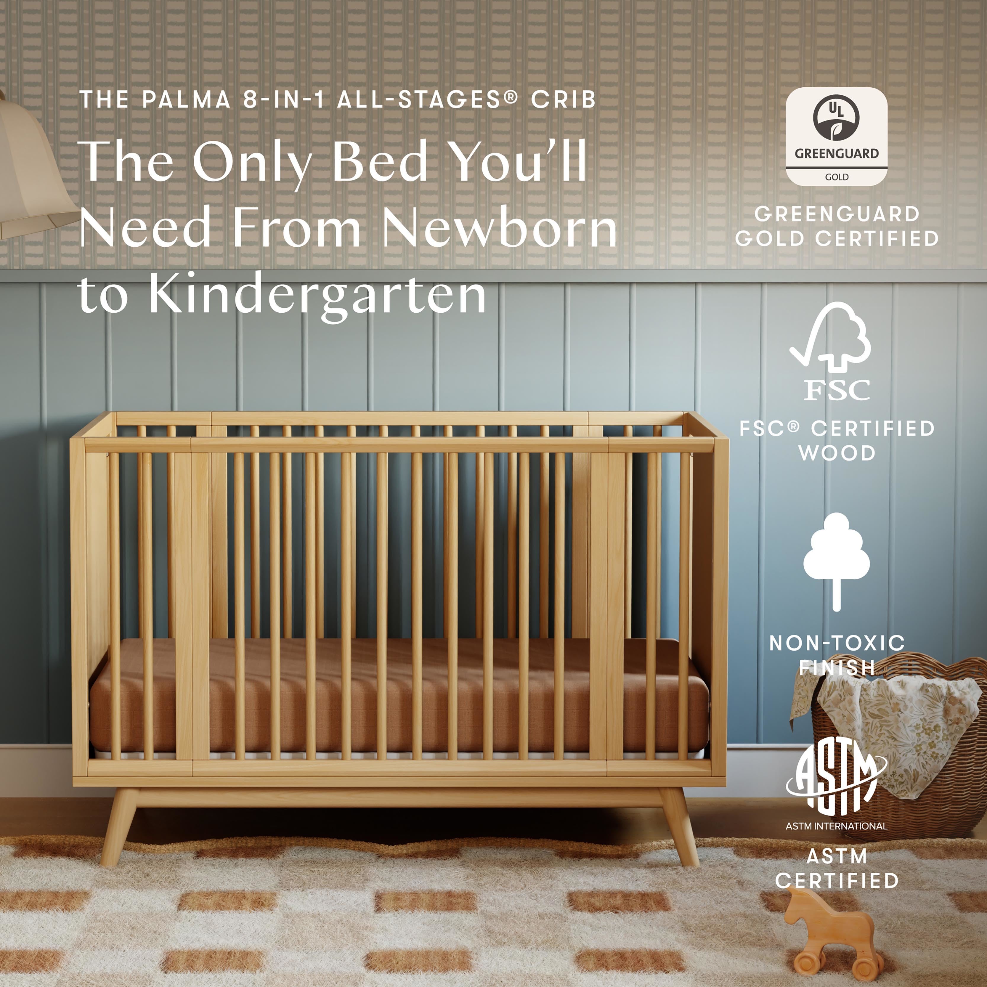 Babyletto Palma 8-in-1 Convertible All-Stages Crib with Bassinet & Toddler Bed Kits