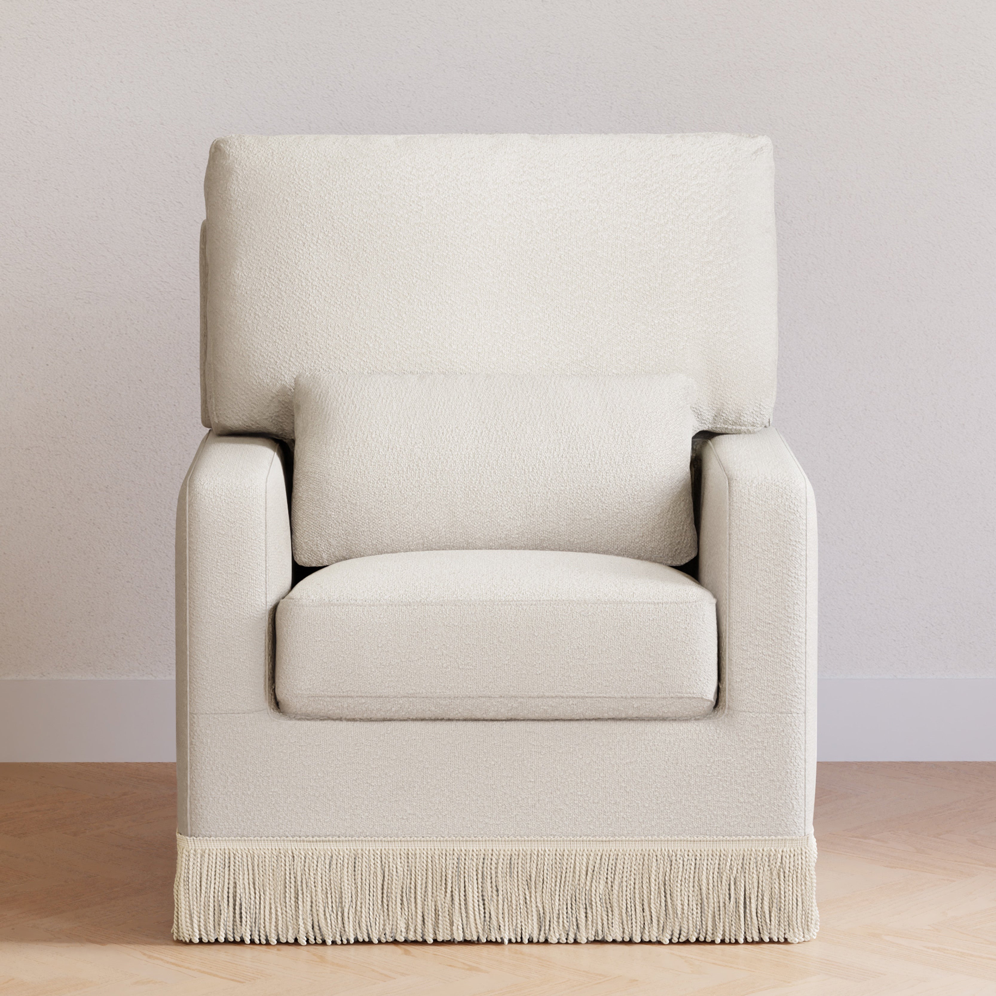 Namesake Crawford Pillowback Comfort Swivel Glider | Boucle with Tassel Fringe