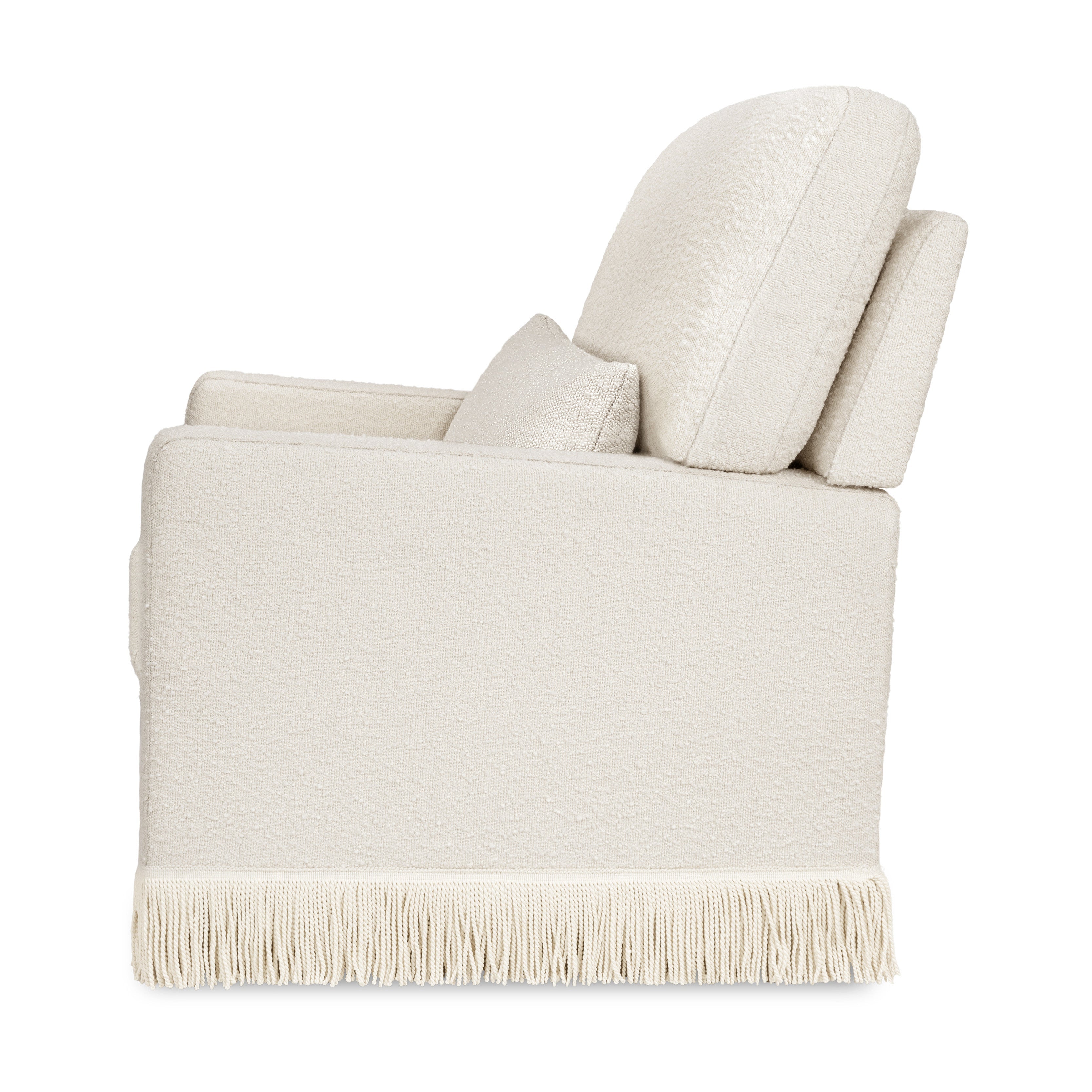 Namesake Crawford Pillowback Comfort Swivel Glider | Boucle with Tassel Fringe