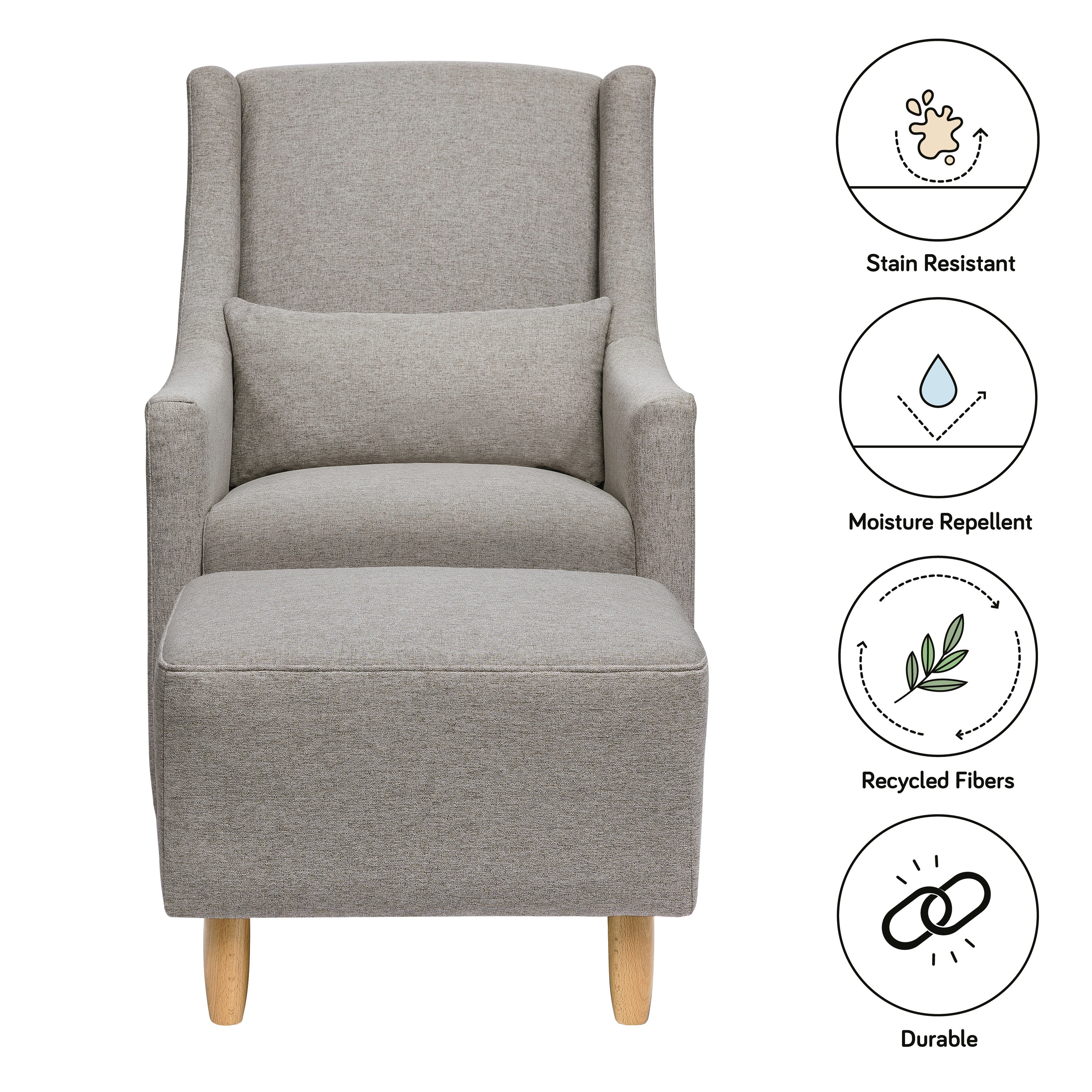 Babyletto Toco Swivel Glider and Ottoman in Eco-Performance Fabric | Water Repellent & Stain Resistant