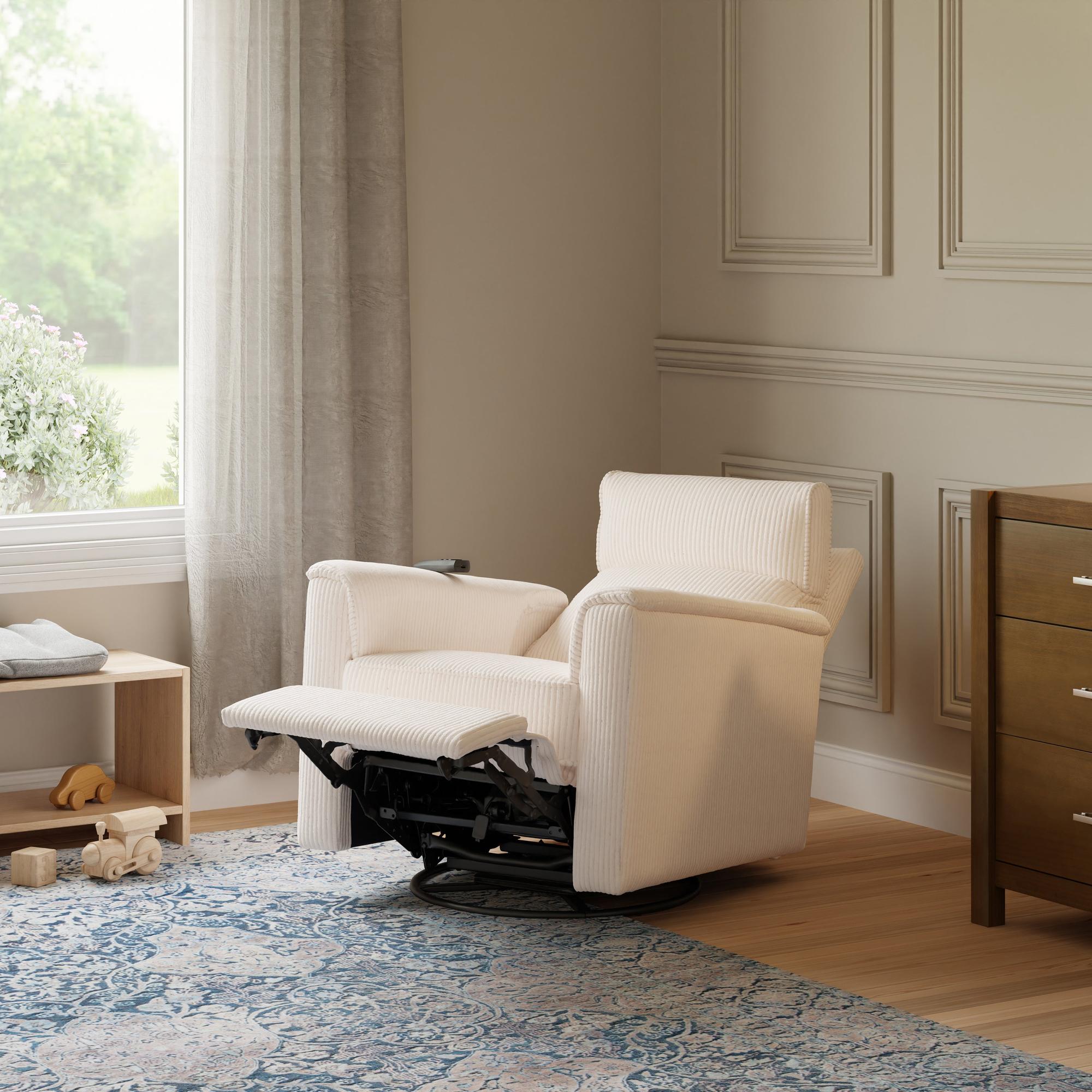 Monogram by Namesake Willa Deluxe Power Recliner and Swivel Glider with Heat + Massage | Ivory Corduroy