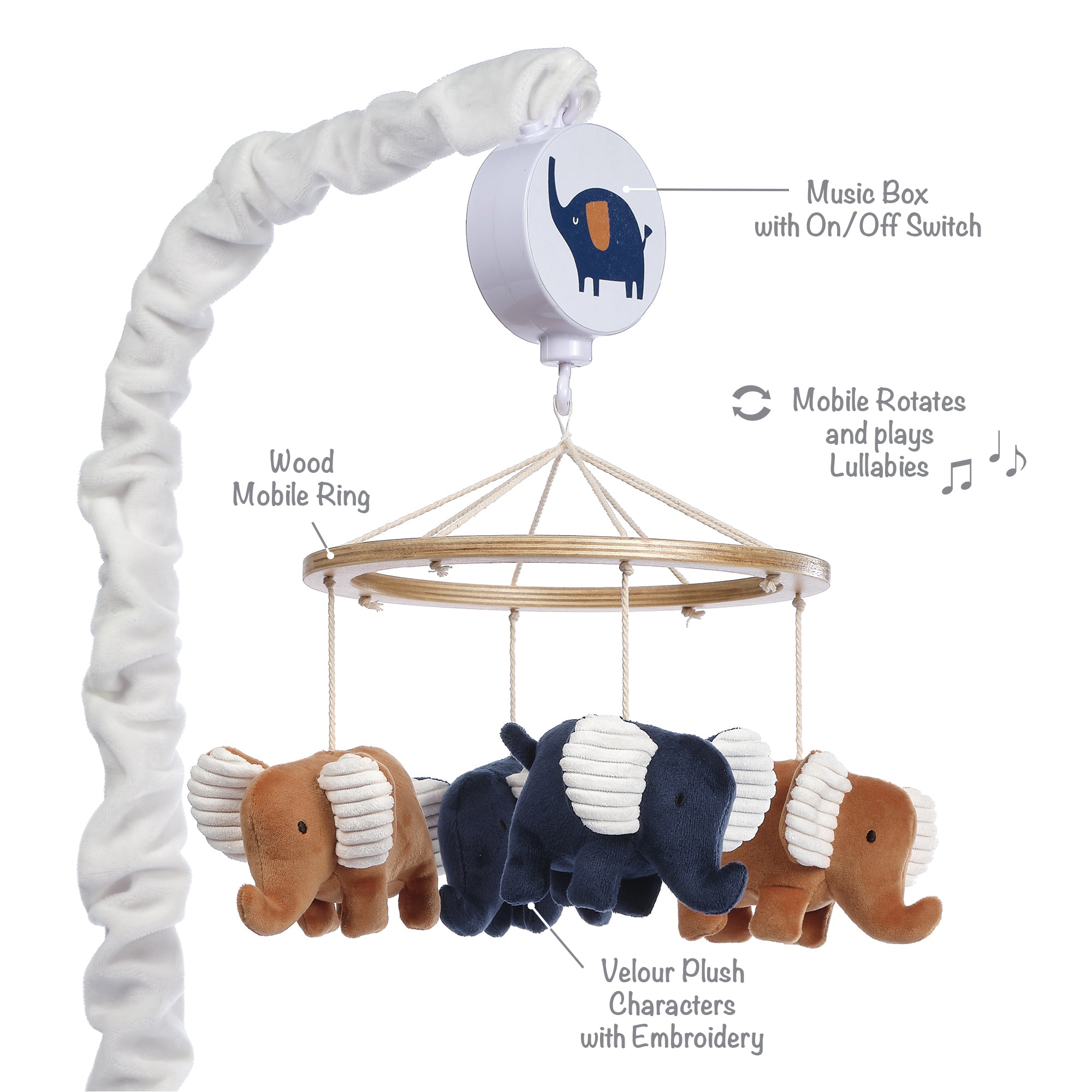 Lambs & Ivy Playful Elephant Musical Baby Crib Mobile